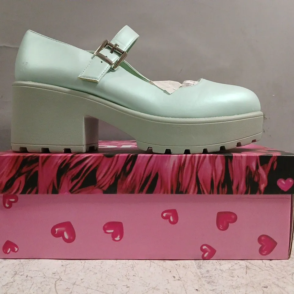 BOXED PAIR OF KOI TIRA PEARL MARY JANES SKY JEWEL EDITION IN BLUE (UNEVEN PAIR)