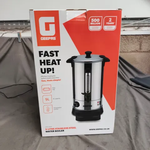 GEEPAS 9 LITRE STAINLESS STEEL WATER BOILER – BOXED