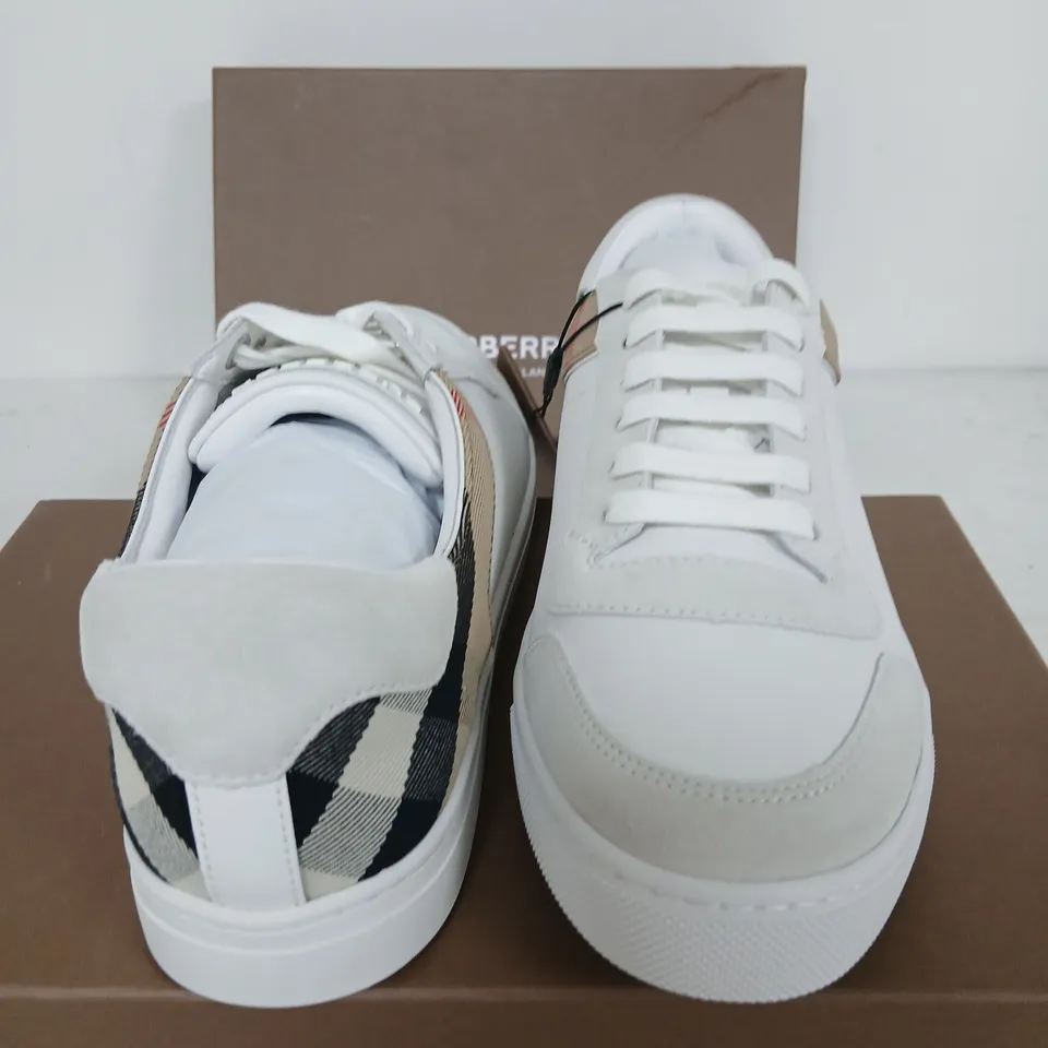 BURBERRY LOW TOP SNEAKERS – OPTIC WHITE, UK 8.5 (EU 42.5), BOXED