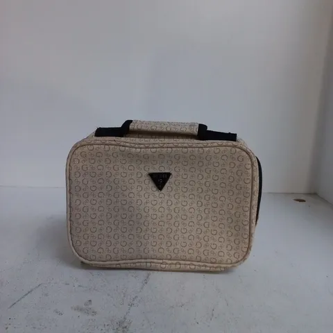 GUESS BEIGE MONOGRAM FABRIC BAG WITH TRIANGULAR LOGO