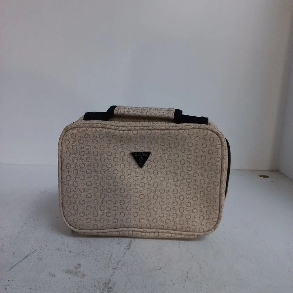 GUESS BEIGE MONOGRAM FABRIC BAG WITH TRIANGULAR LOGO