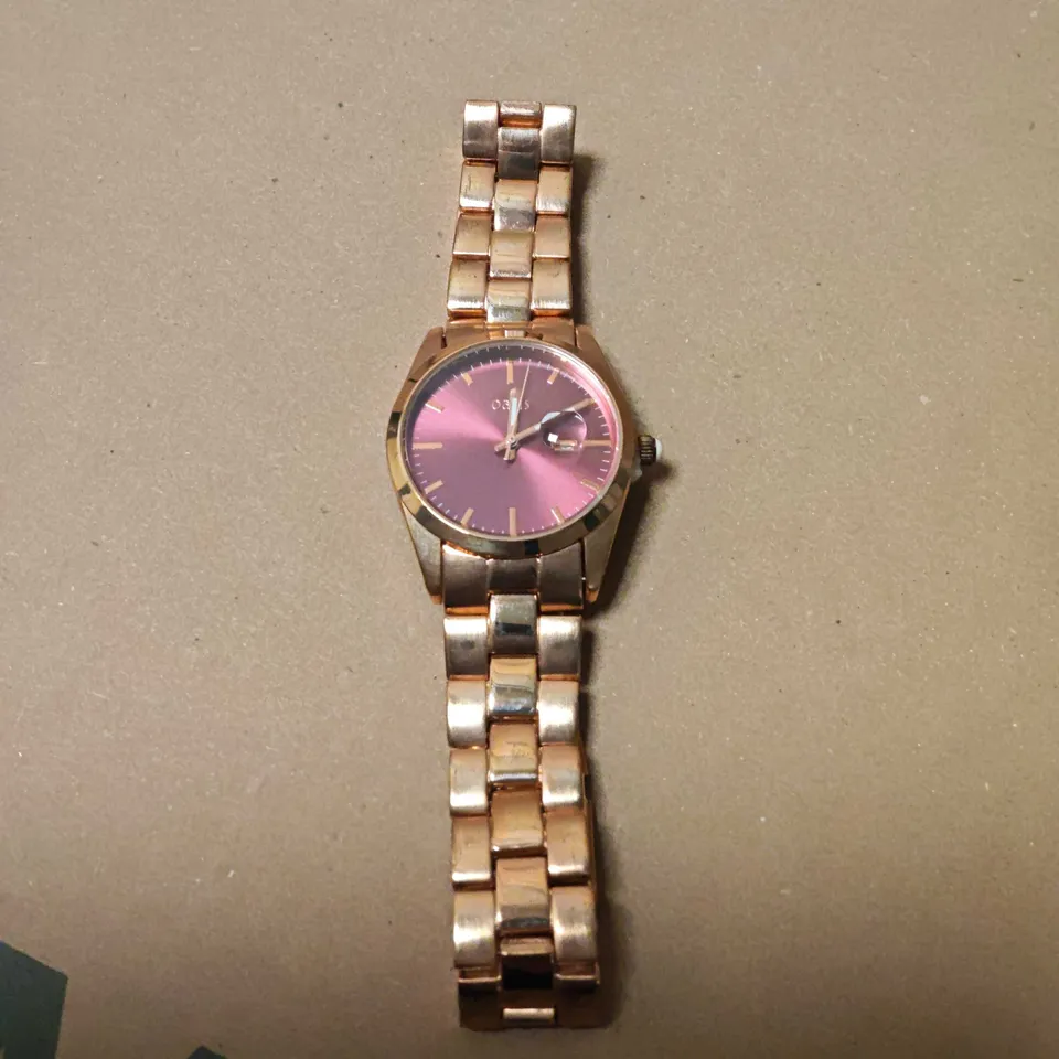 OASIS GOLD TONE LADIES WATCH WITH PINK DIAL AND STAINLESS STEEL BACK