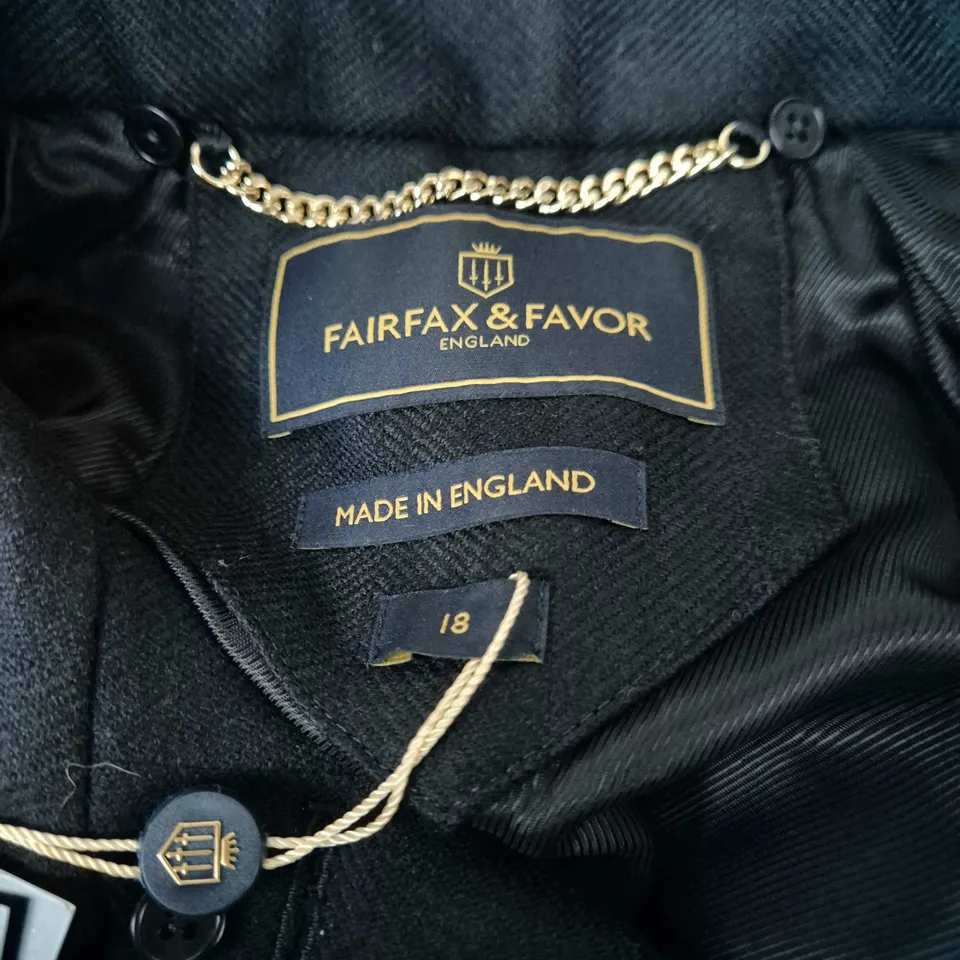 FAIRFAX & FAVOR THE SIENNA WOOL CAPE – NAVY HERRINGBONE, UK 18