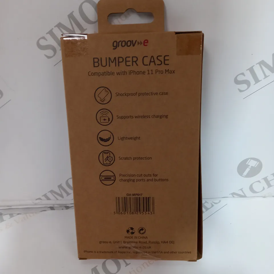 APPROXIMATELY 50 BRAND NEW BOXED AND SEALED GROOV-E TPU EDGE BLACK BUMPER CASE GV-MP017 COMPATIBLE WITH IPHONE 11 PRO MAX INCLUDES SHOCKPROOF PROTECTION, SCRATCH PROTECTION, WIRELESS CHARGING SUPPORT 