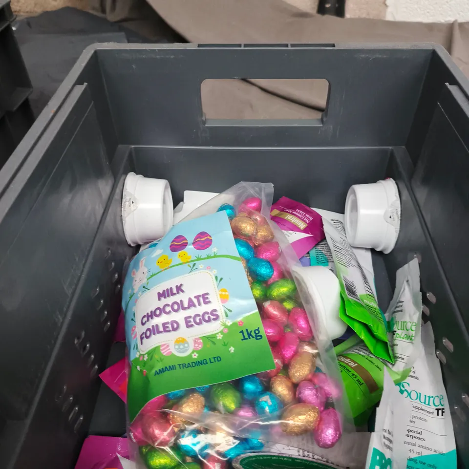 APPROXIMATELY 12 ASSORTED FOOD ITEMS PRO SOURCE TF PLANT AND MILK CHOCOLATE FOILED EGGS 