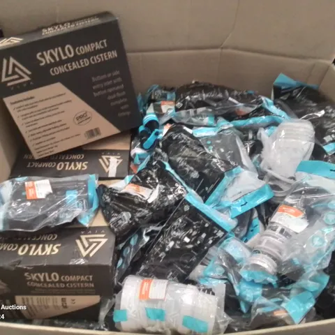 PALLET OF VARIOUS ELECTRICAL AND PLUMBING PARTS AND FITTINGS TO INCLUDE: FLEXI WC FITTINGS AND WC FLUSH BUTTON UNITS