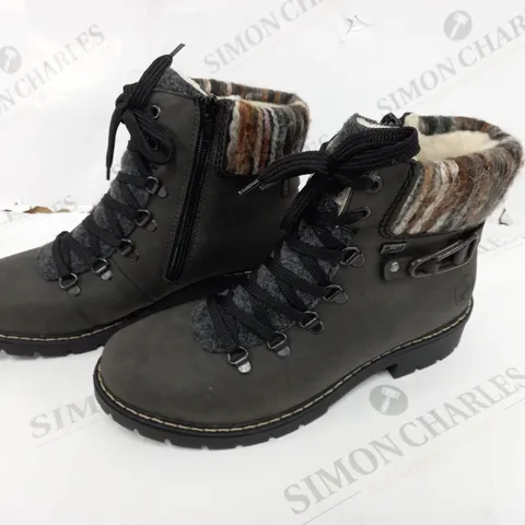 BOXED PAIR OF RIEKER HIKING BOOTS IN GREY UK SIZE 5