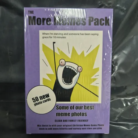 BOX OF APPROXIMATELY 40 SEALED MORE MEMES PHOTO CARD PACKS FOR THE CHRISTIAN MEME GAME