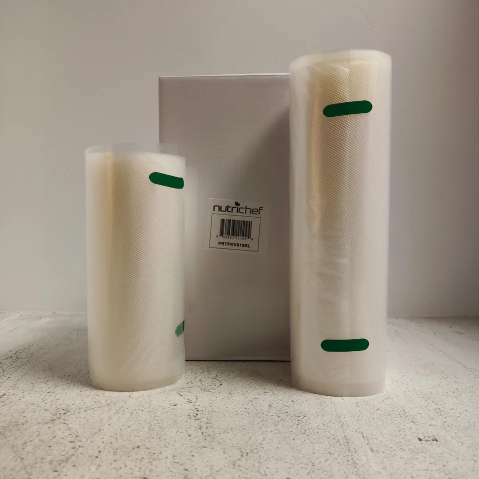 BOX TO INCLUDE APPROXIMATELY 10 BOXES OF NUTRICHEF PRTPKVS16RL UNIVERSAL VACUUM SEALING BAGS (2 ROLLS PER BOX)