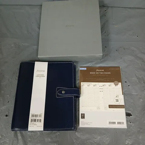 BOXED FILOFAX A5 LEATHER ORGANIZER IN BLUE WITH DIARY REFILL 2025