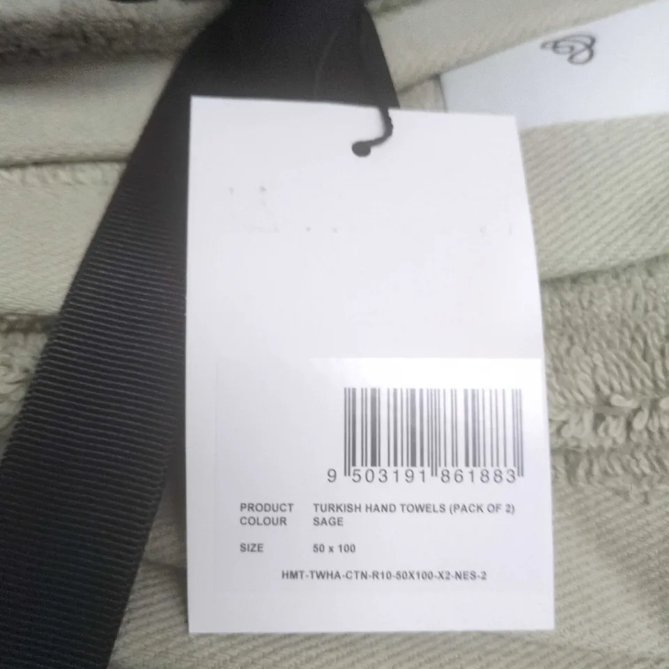 RISE & FALL TURKISH HAND TOWELS (PACK OF 2) SAGE, 50 X 100 CM