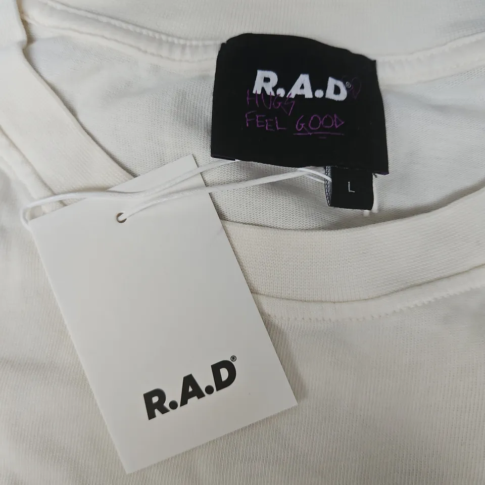 R.A.D WHITE T-SHIRT – LOGO PRINT, SIZE L