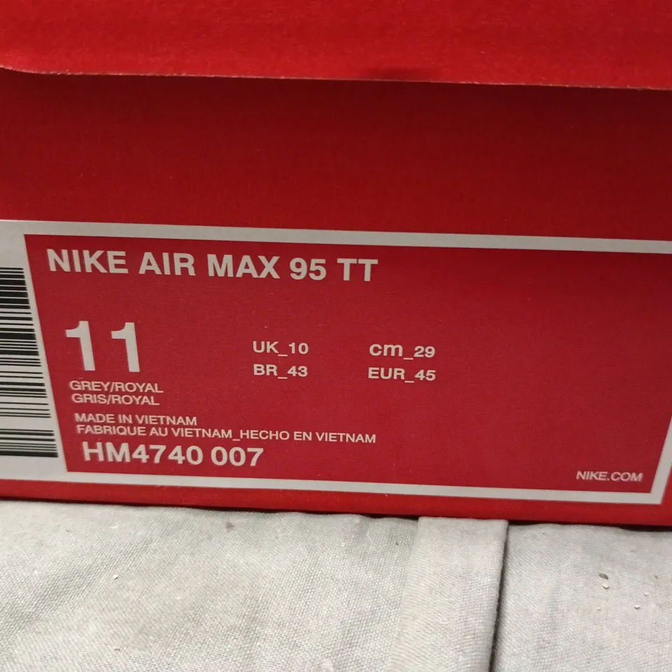 BOXED NIKE AIR MAX 95 TT TRAINERS - GREY/WHITE/BLUE, UK10 (EU45)