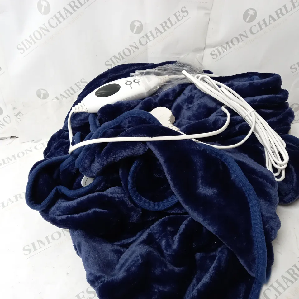 BOXED COZEE HOME HEATED PLUSH WEARABLE BLANKET IN NAVY