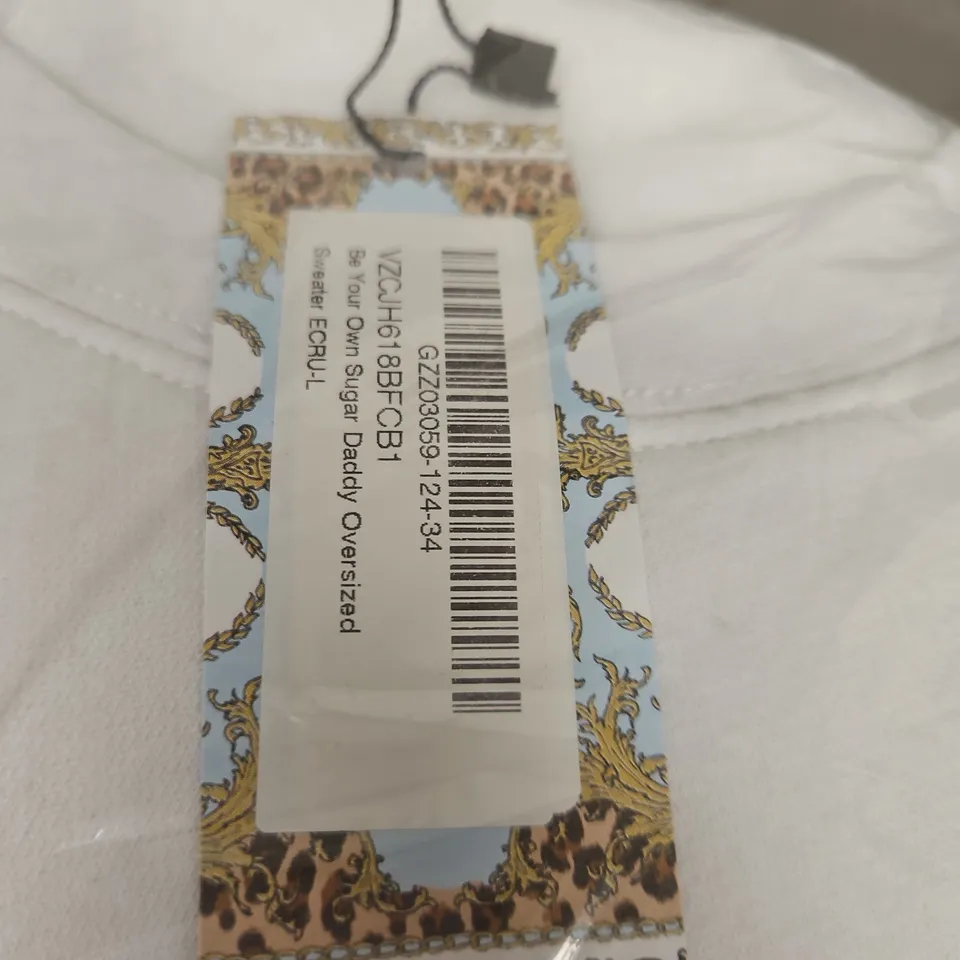 BOOHOO WHITE BE YOUR OWN SUGAR DADDY OVERSIZED SWEATER - SIZE L