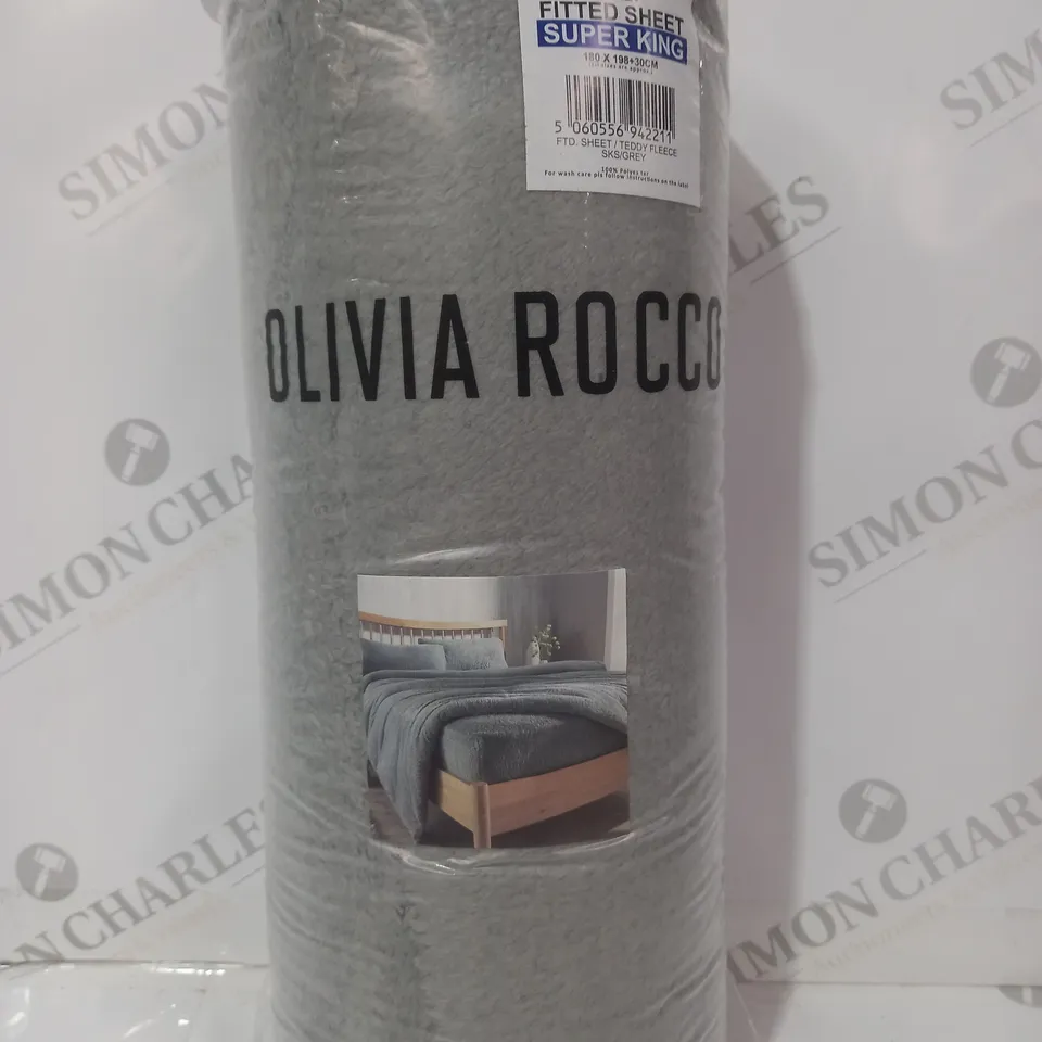 OLIVIA ROCCO TEDDY FLEECE DEEP FITTED SHEET IN GREY - SUPER KING SIZE