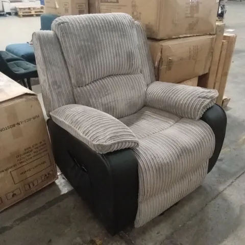 DESIGNER POWER RECLINER CHAIR IN FAUX LEATHER AND CORDUROY FABRIC