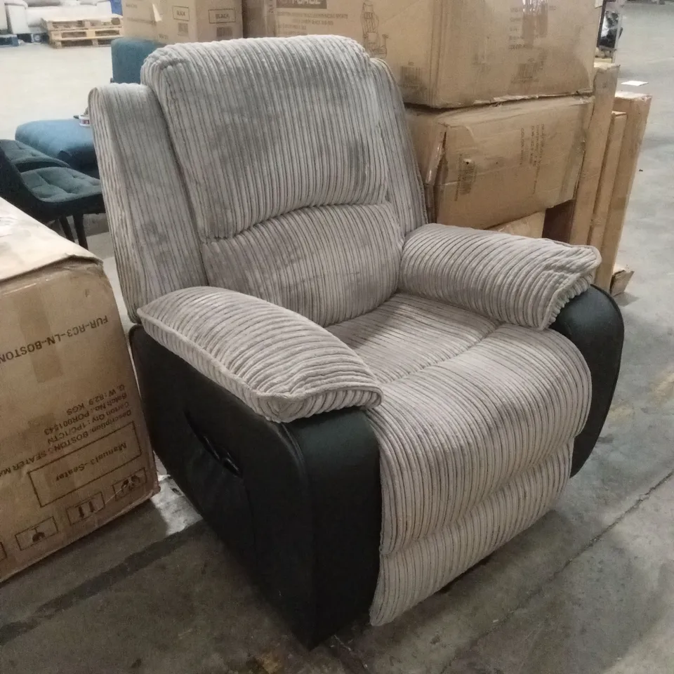 DESIGNER POWER RECLINER CHAIR IN FAUX LEATHER AND CORDUROY FABRIC