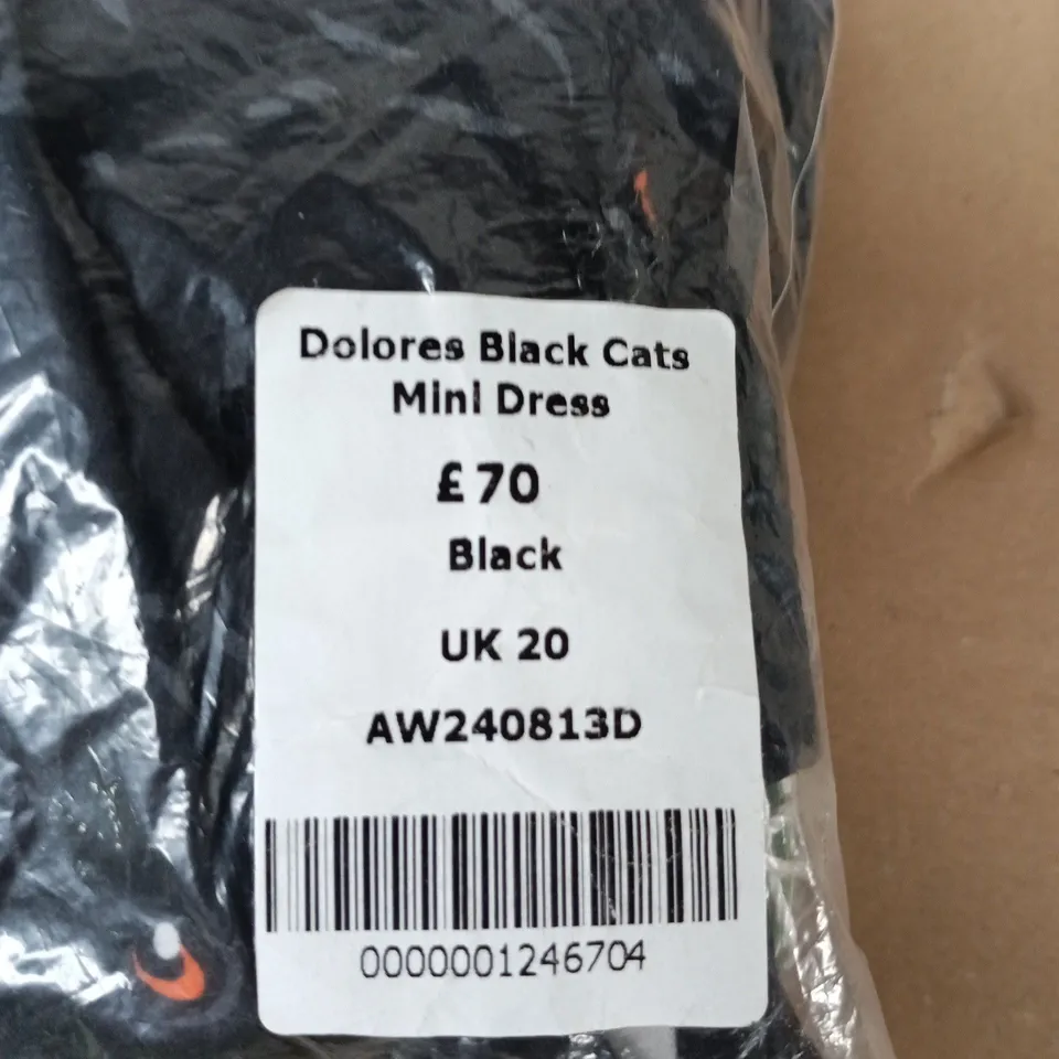 DOLORES BLACK CATS MINI DRESS – BLACK, UK 20