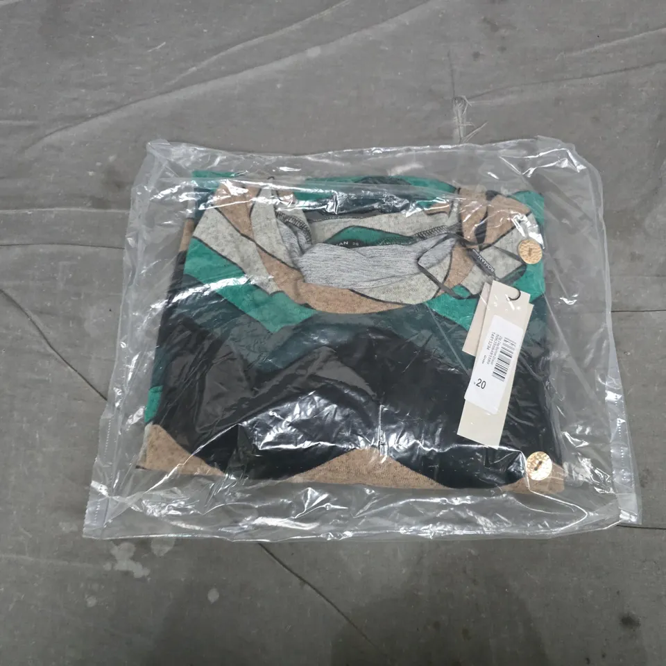 BAGGED ROMAN ZIG ZAG BUTTON DRESS IN GREEN MULTI - SIZE 20