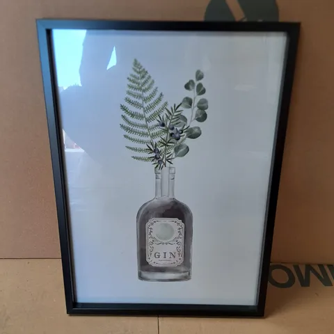 BOX OF APPROXIMATELY 6 BRAND NEW GIN BOTTLE FLORAL A3 FRAMED PRINT 