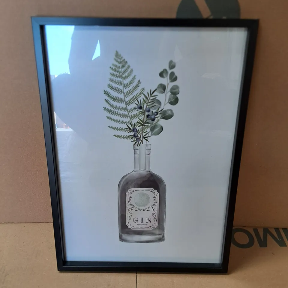 BOX OF APPROXIMATELY 6 BRAND NEW GIN BOTTLE FLORAL A3 FRAMED PRINT 