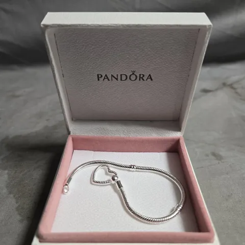 BOXED PANDORA SILVER HEART CHAIN BRACELET 