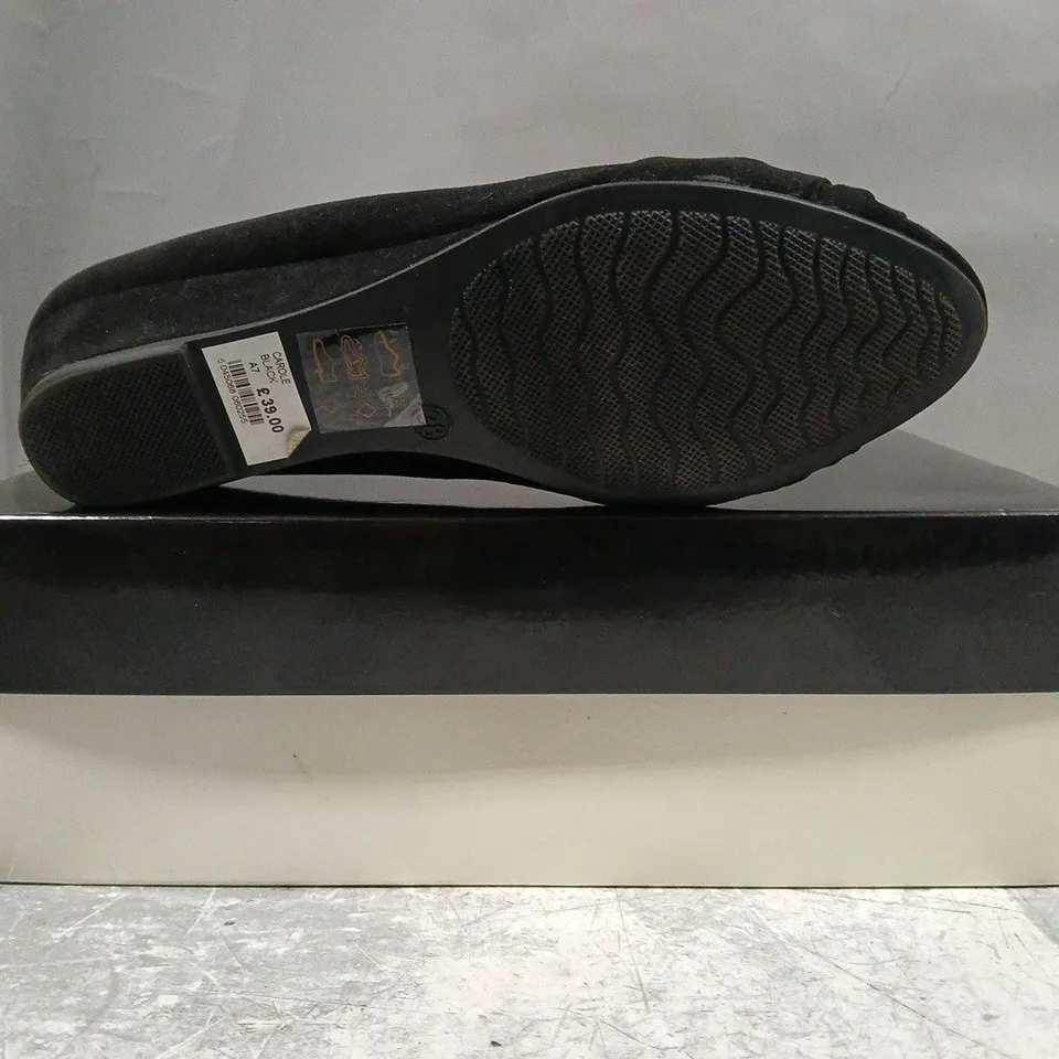 BOXED PAIR OF MISS KG WEDGE SLIP-ON SHOES IN BLACK SIZE EU 38