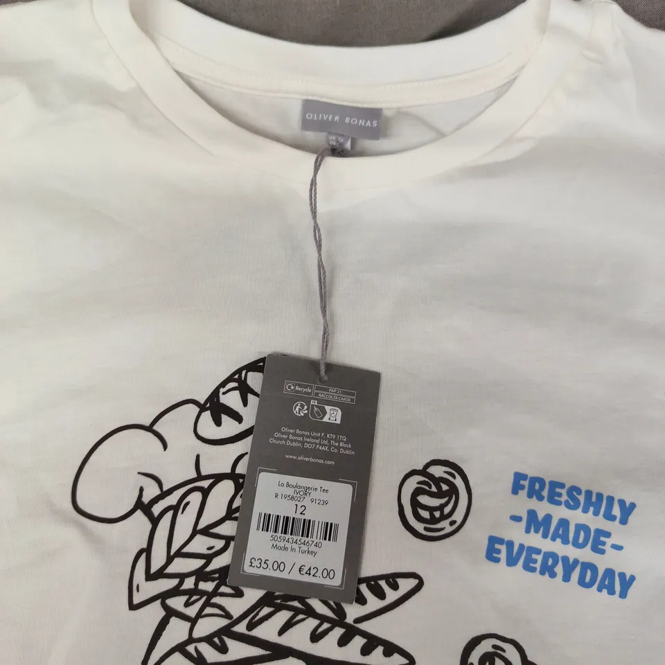 OLIVER BONAS -  LA BOULANGERIE TEE IVORY UK 12