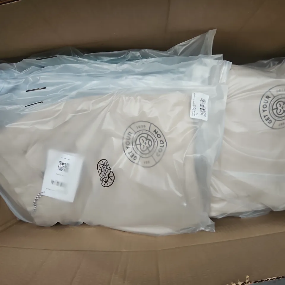 APPROXIMATELY 30 ASSORTED BAGGED CLOTHING ITEMS IN VARIOUS SIZES, STYLES & COLOURS TO INCLUDE MENS GET YOUR COLD ON JOGGERS, UNISEX GET YOUR COLD ON JOGGERS, LADIES BRASS MONKEY SHORTS, ETC