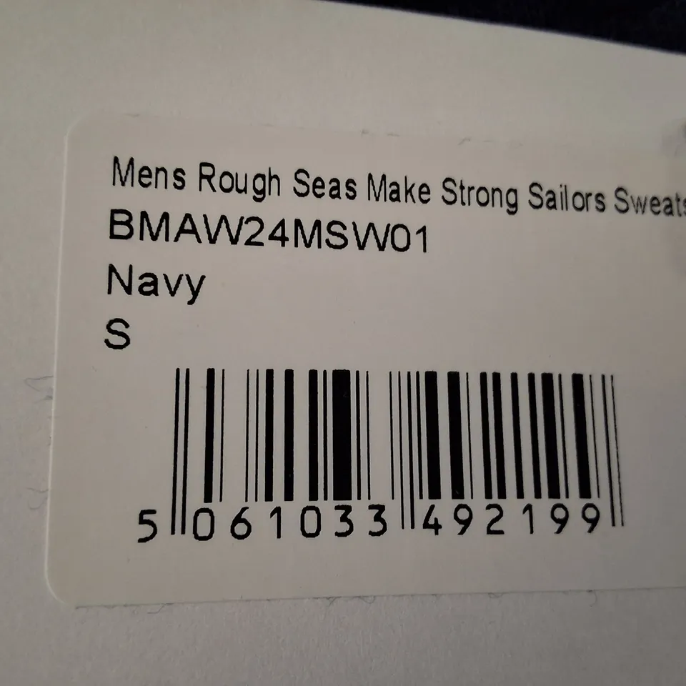 BOX CONTAINING APPROXIMATELY 7 BRASS MONKEY MEN'S NAVY SWEATSHIRT – ROUGH SEAS MAKE STRONG SAILORS, SIZE S (MEN'S)