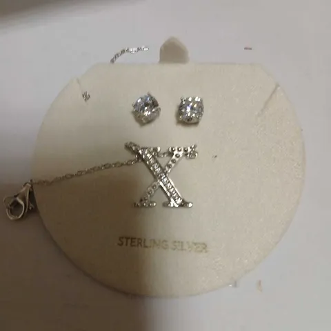 DIAMONIQUE 1.9CT TW INITIAL PENDANT & EARRING SET IN BAUBLE STERLING SILVER 