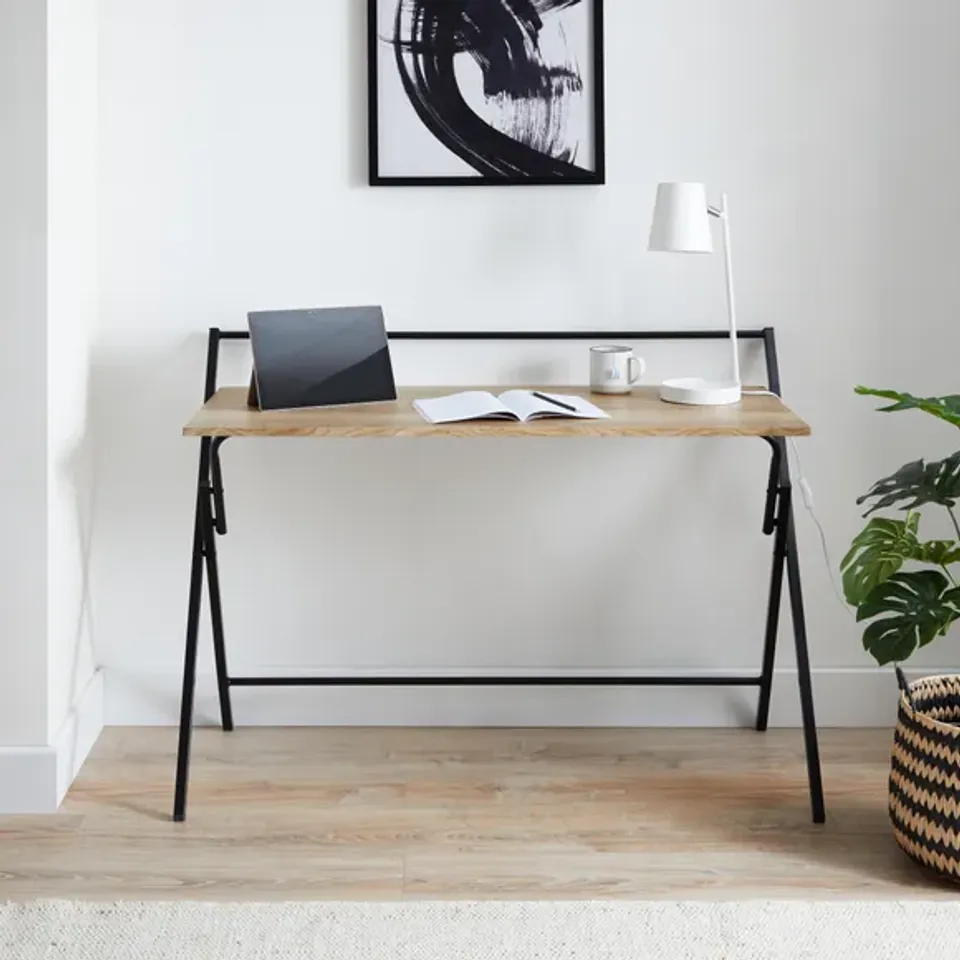 BOXED EVELYN FOLDING WIDE DESK - OAK EFFECT