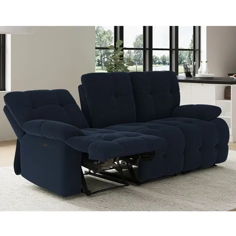 BOXED QUALITY DESIGNER RYMANN 3 SEATER UPHOLSTERED ELECTRIC RECLINING SOFA - BLUE (1 BOX)