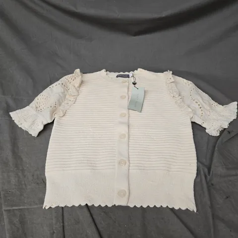 MINT VELVET WOVEN SLEEVE CARDIGAN IN IVORY SIZE S