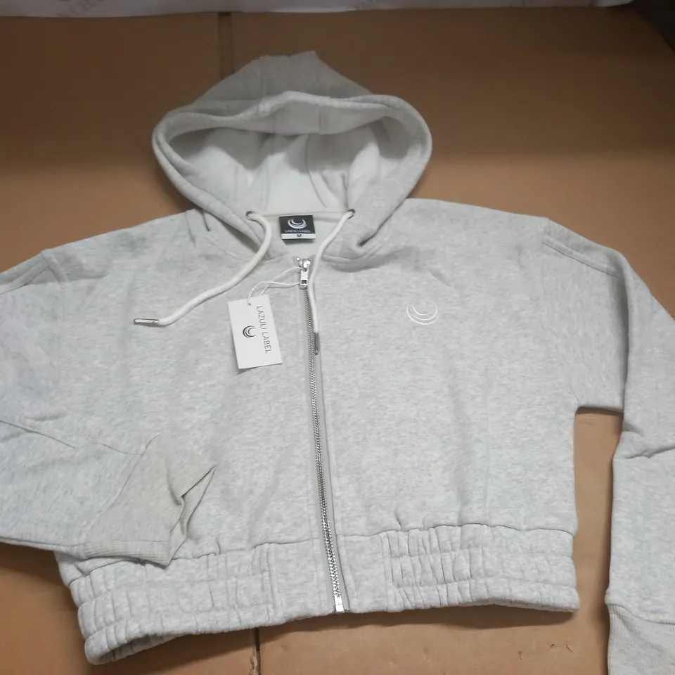 LAZULI LABEL CROPPED GREY HOODIE 