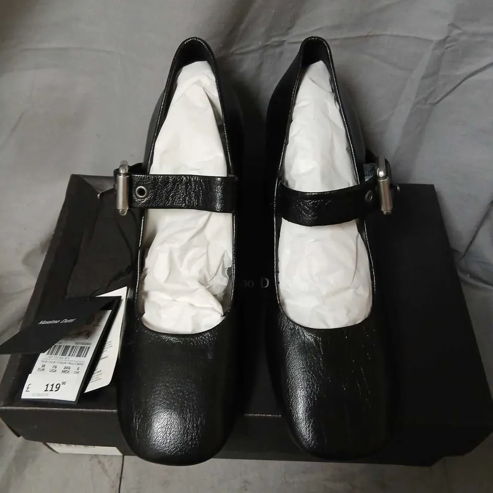 MASSIMO DUTTI BLACK LEATHER MARY‑JANE HEELS, BUCKLE STRAP, UK 5 (EU 38) – BOXED