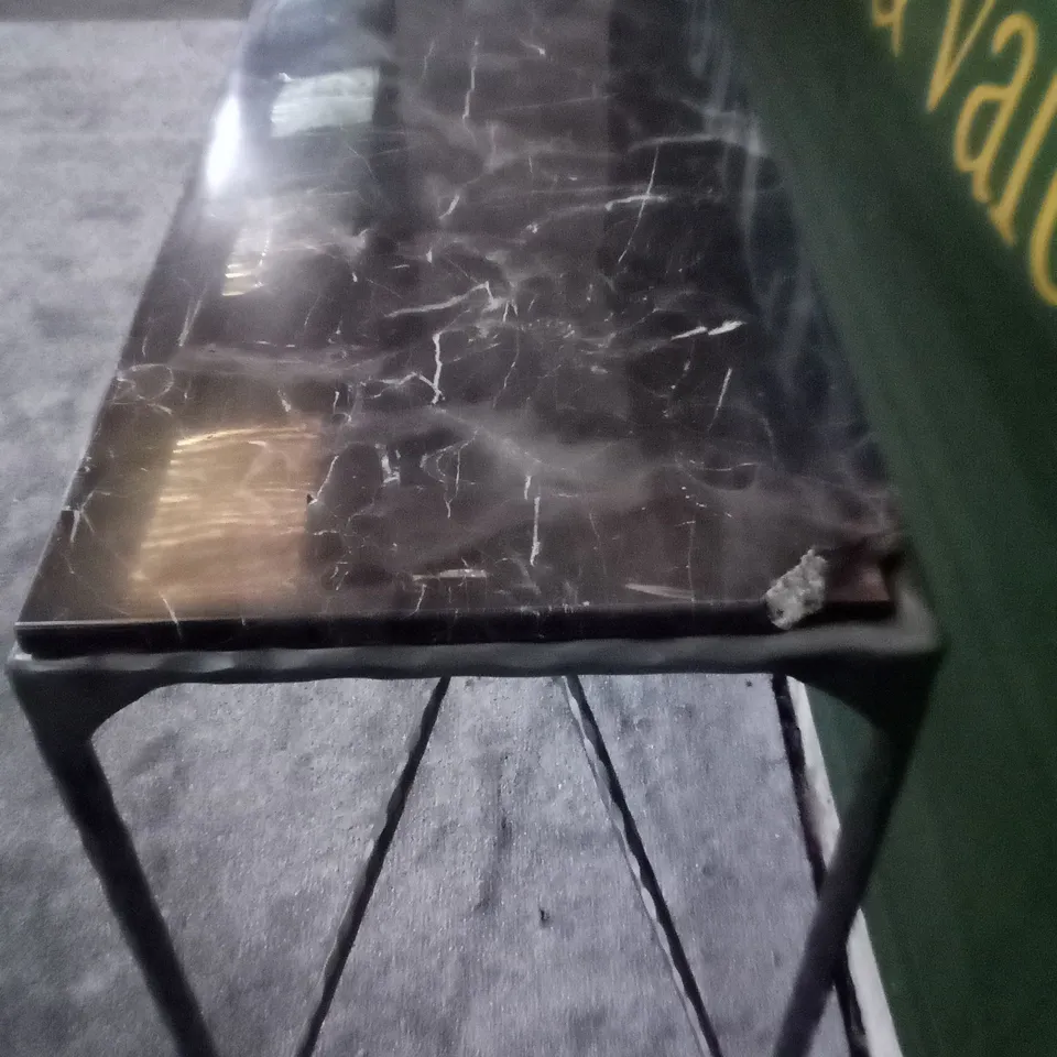 MARBLE TOPPED RECTANGULAR DINING TABLE ON METAL BASE