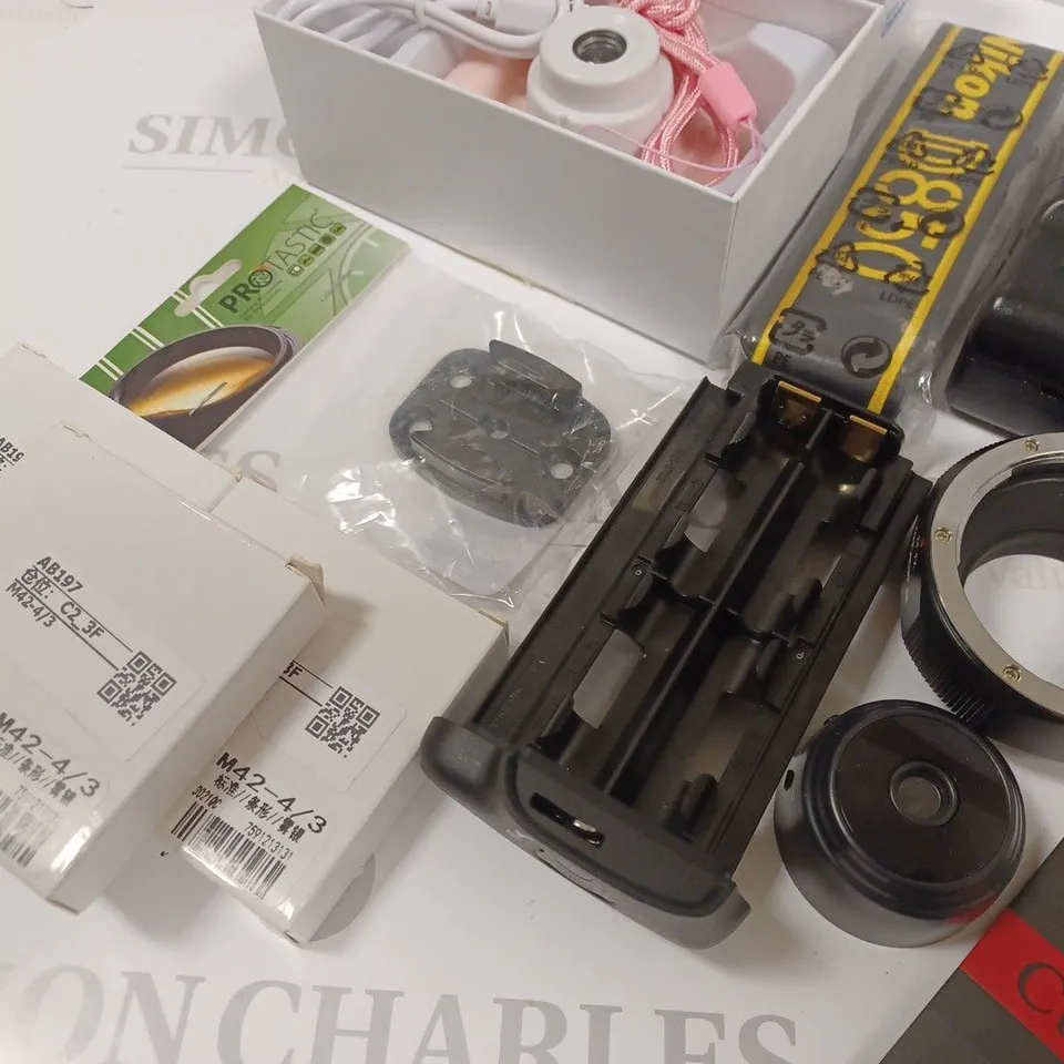 LOT OF ASSORTED CAMERAS AND ACCESSORIES TO INCLUDE SONY CYBERSHOT DSC-W800 AND PANASONIC LUMIX H-H014A LENS