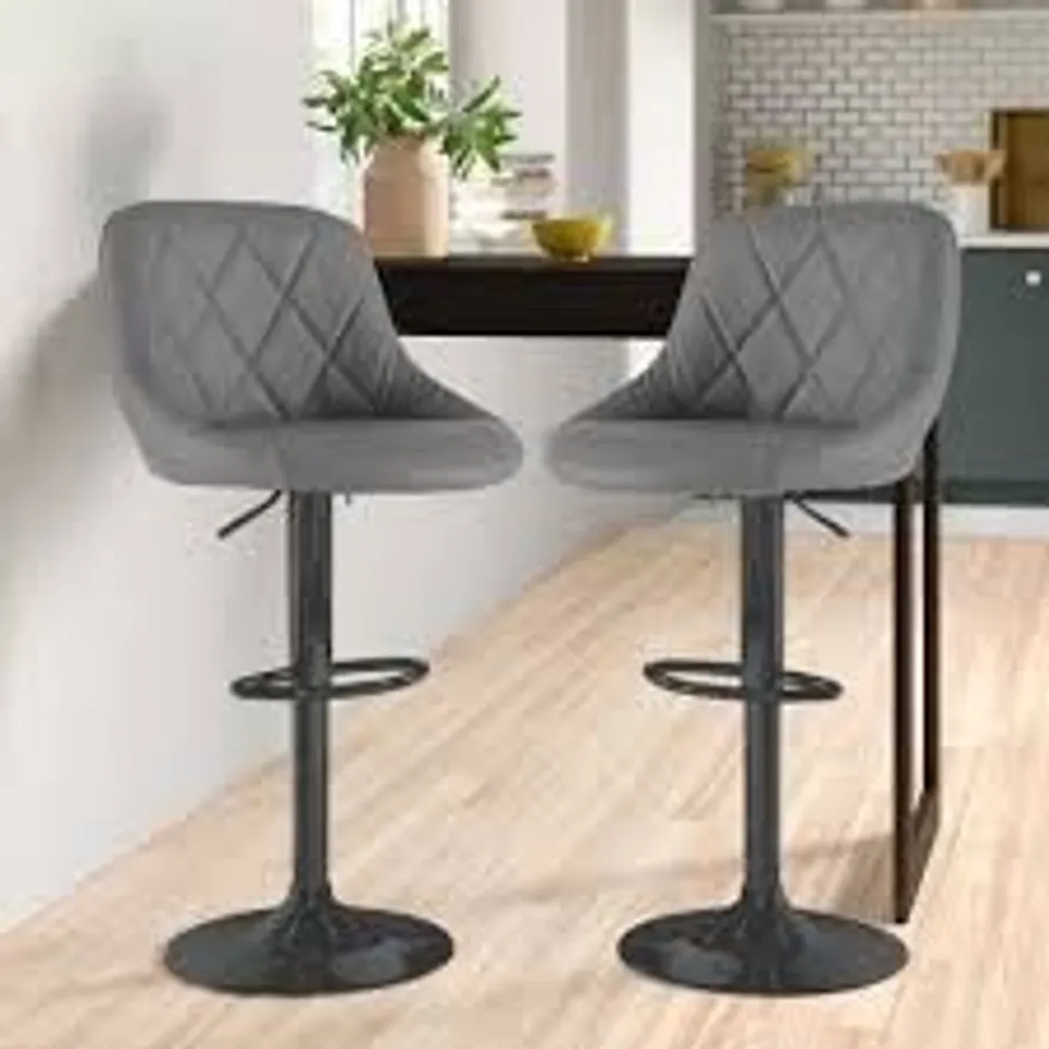 BOXED SET OF 2 NEO MADRID FAUX LEATHER SWIVEL BAR STOOLS - DARK GREY (1 BOX)