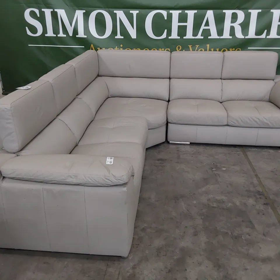 DESIGNER ITALIAN STYLE CORNER GROUP WITH ADJUSTABLE HEADRESTS GREY LEATHER 