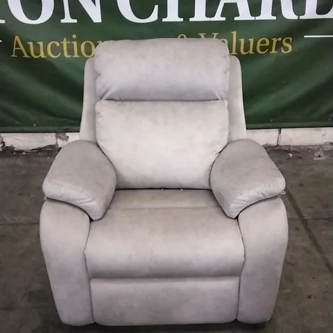 QUALITY BRITISH DESIGNED & MANUFACTURED G PLAN KINGSBURY POWER RECLINER STINGRAY PLATINUM SUEDE ARMCHAIR