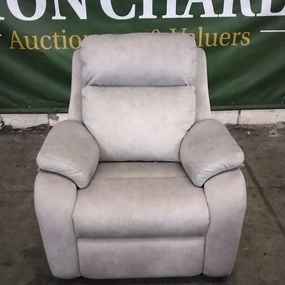 QUALITY BRITISH DESIGNED & MANUFACTURED G PLAN  KINGSBURY POWER RECLINER STINGRAY PLATINUM SUEDE ARMCHAIR 