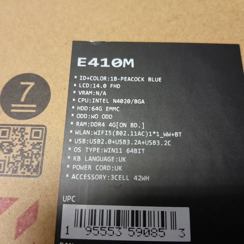 BOXED ASUS INTEL CELERON E410M LAPTOP - BLUE