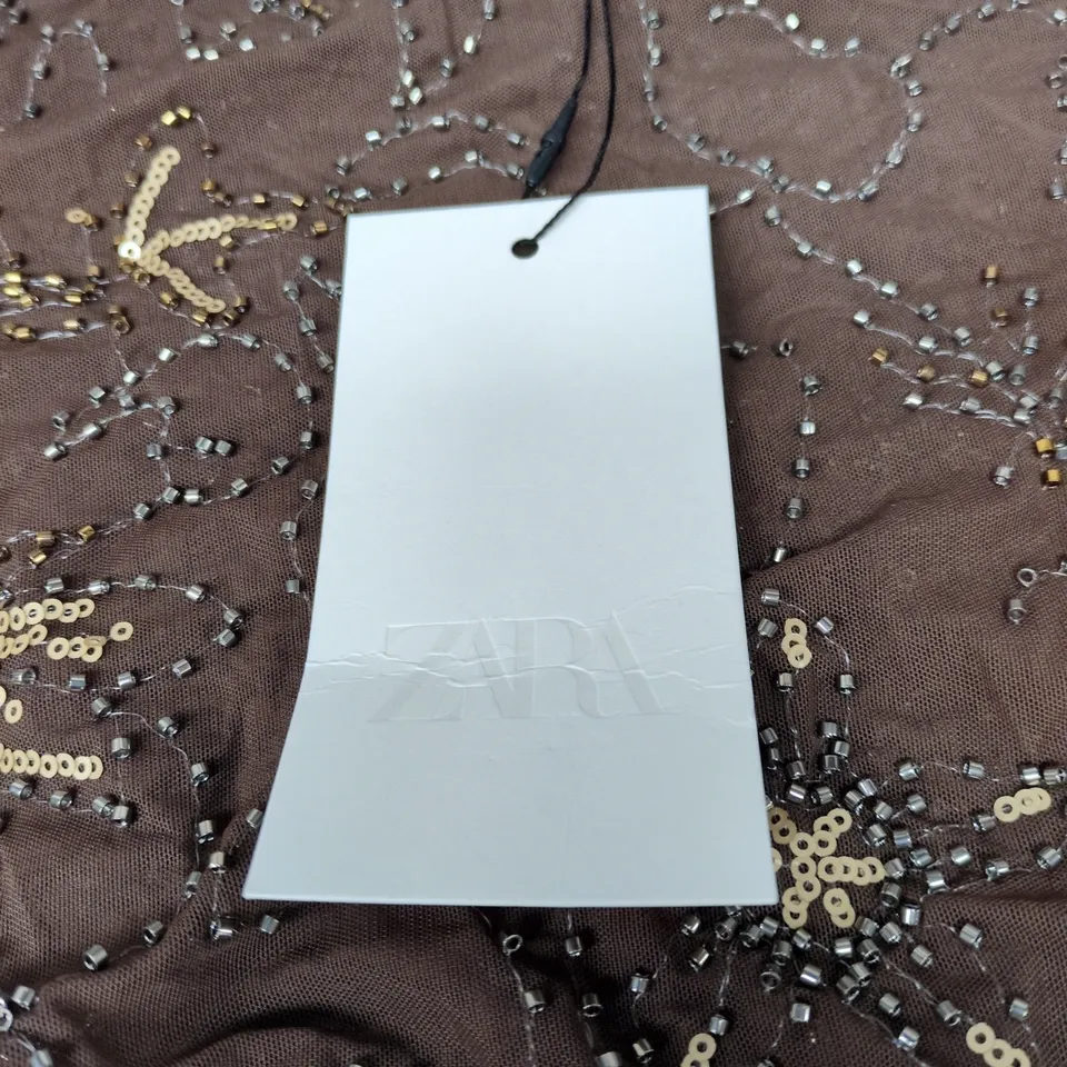 ZARA BROWN SEQUIN-EMBELLISHED TOP, WOMEN'S, SIZE M