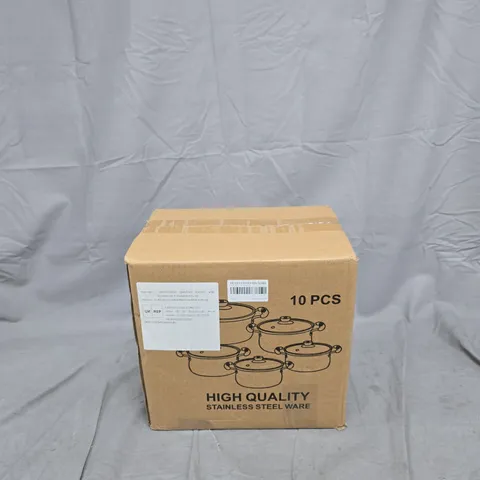 10-PIECE STAINLESS STEEL COOKWARE SET (BOXED)