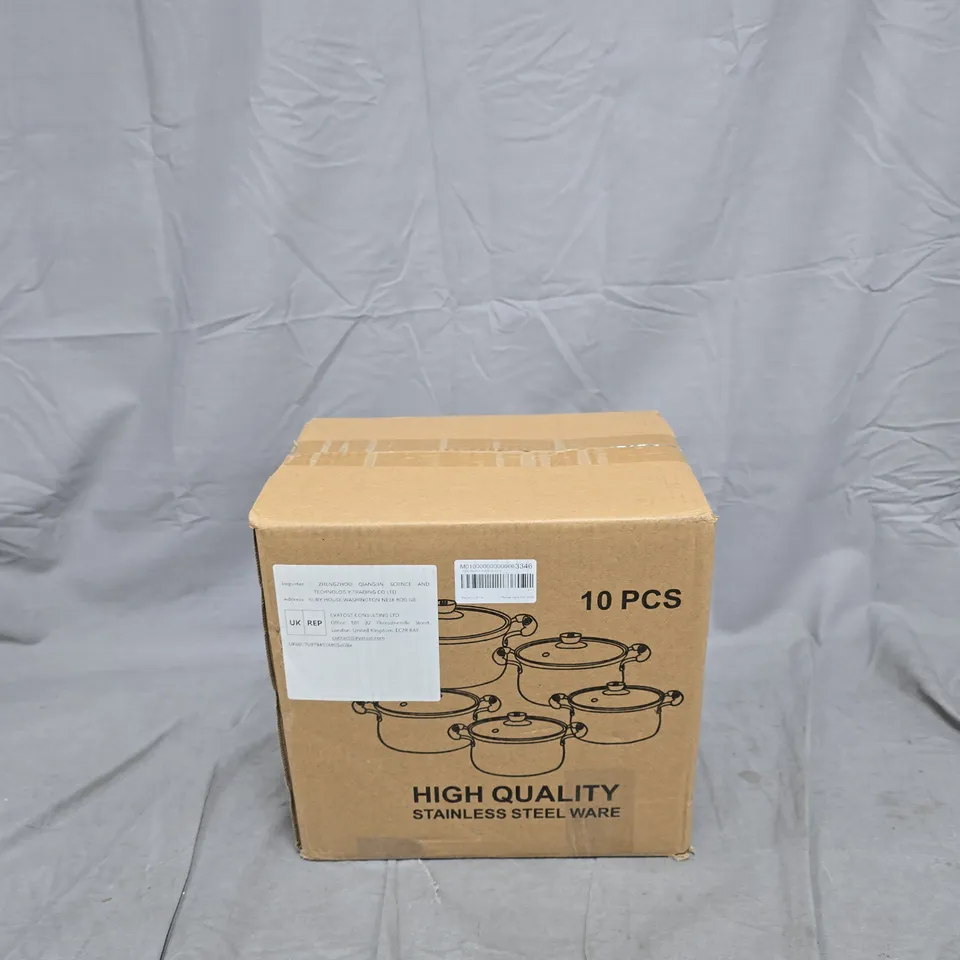 10-PIECE STAINLESS STEEL COOKWARE SET (BOXED)