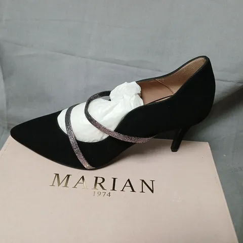 MARIAN DESIGNER SHOES – BLACK SUEDE HEELS WITH GLITTER STRAPS, UK 8 (EU 41)