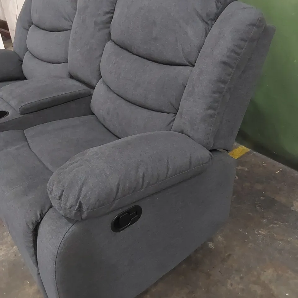 DESIGNER SORRENTO SLATE GREY PLUSH FABRIC UPHOLSTERED 2 SEATER MANUAL RECLINER SOFA