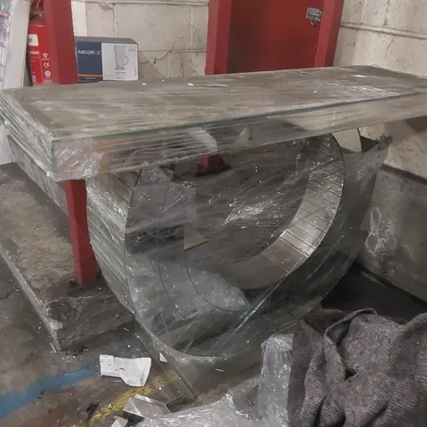 DAMAGED DESIGNER GLASS CONSOLE TABLE